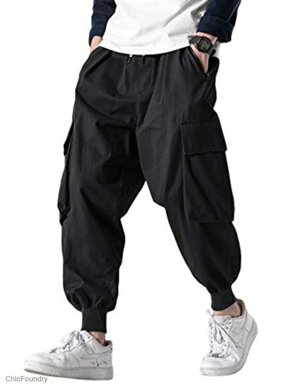 Men's Cotton Joggers Casual Baggy Tapered Sweatpants Cargo Multi-Pocket